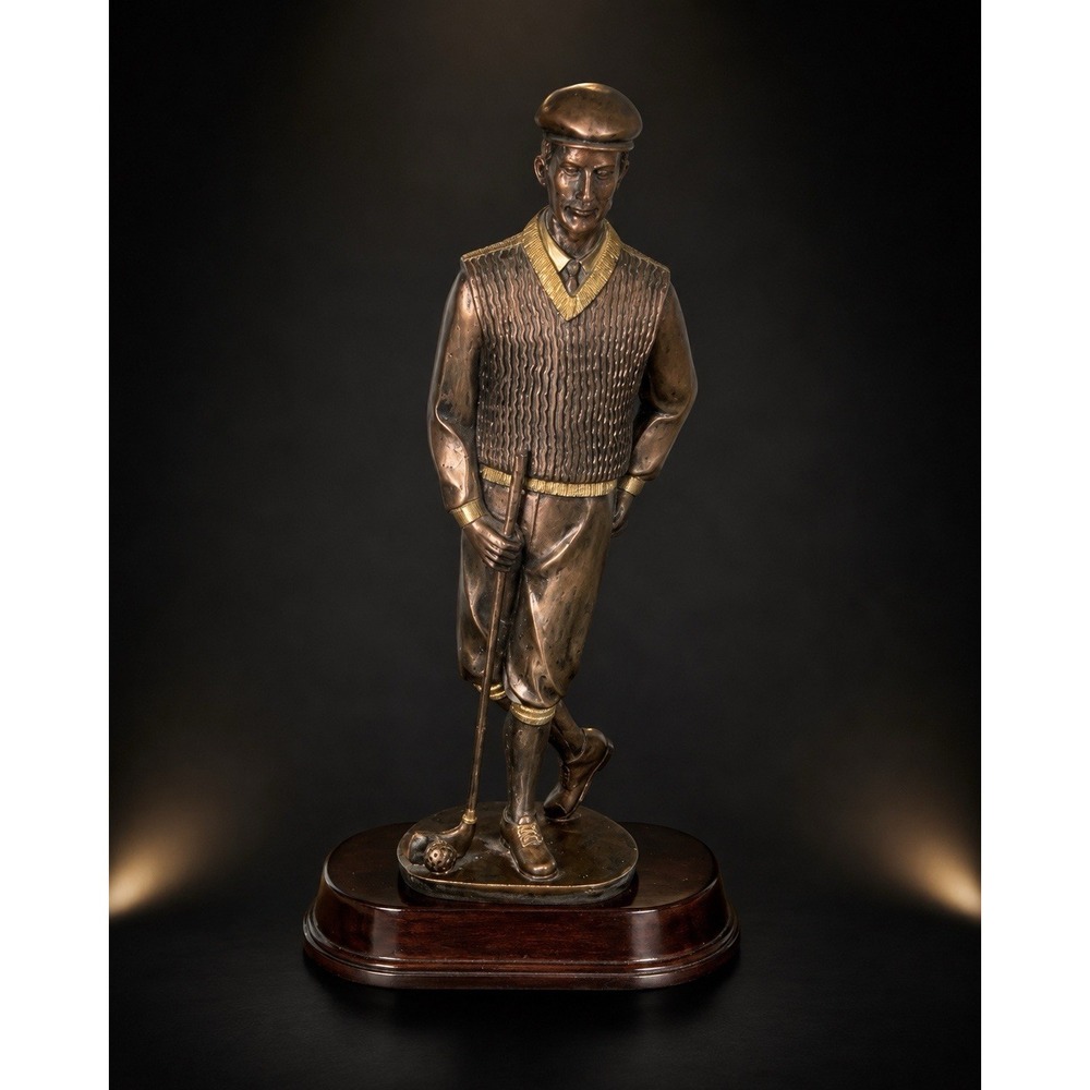 Vintage Bronze Tone Golfer Sculpture Putting Figurine Golf Collector Decor